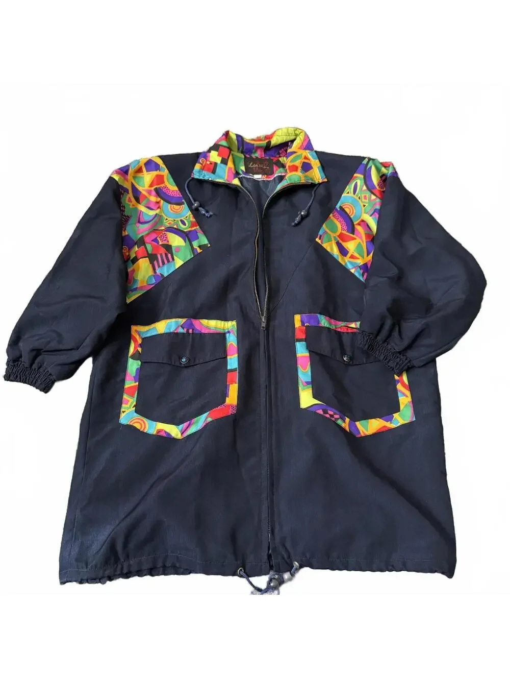 Vintage Colorblock Abstract Windbreaker Jacket L 90s Festiva - Picture 1 of 6